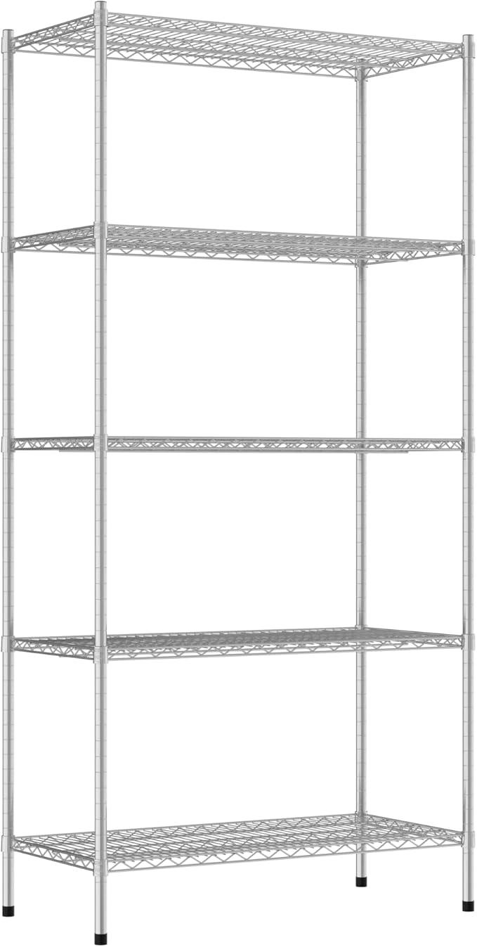 Commercial NSF Listed Chrome Stationary Wire Shelving Kit 21" x 42" x 86", with 5 Shelves Perfect for Warehouse, Walk-in Refrigerator, Freezer, Grocery Store, Restaurant, Dishroom