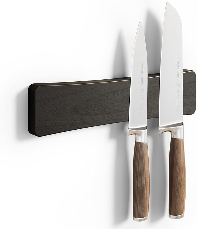Magnetic Knife Holder for Wall, 10" Acacia Wood No Drill Knife Magnet Strip Use as Tool Key Storage Knife Bar, Powerful Wall Mounted Magnetic Knife Rack for Refrigerator & Kitchen Utensil Organizer