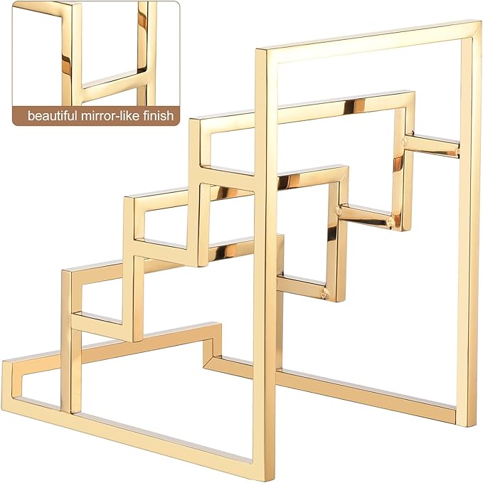 uxcell Clutch Purse Display Stand 4 Layer Wallet Display Rack Metal Clutch Holder Riser for Home Retail Store Supplies - Gold