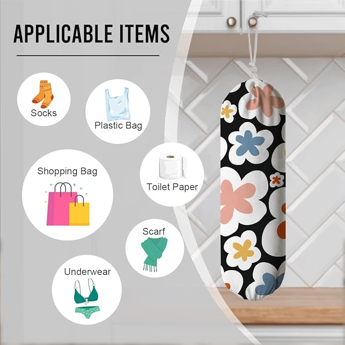 Cute Aesthetic Plastic Bags Holder, Garbage Shopping Trash Bags Carrier Organizer, Trash Bag Storage Dispenser, Sweet Home Decor for Kitchen Pantry, Gifts for Women Family Friends Grandma Mom