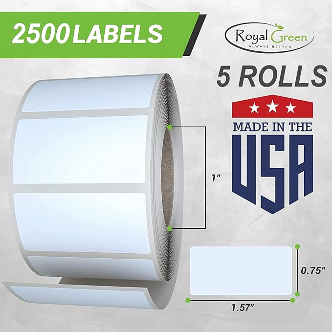 Pastel Pink Sticker Label Rolls 1.57 x 0.75 inch, 5 Rolls- 2500-Pack, Rectangular Easy Write Labels 40mmx19mm by Royal Green