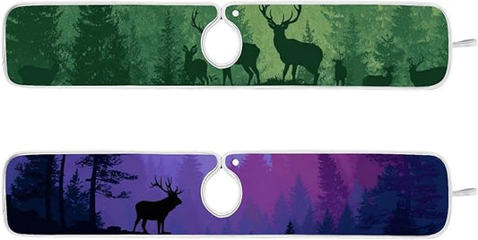 2 PCS Kitchen Sink Splash Guard 30 Inch Faucet Mat for Kitchen Sink Bathroom Sink Faucet Absorbing Drip Drain Mat Pad Microfiber Soft Washable Purple and Green Stag Forest Trees