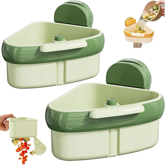 LLQ 2PACK Sink Strainer Basket,2025 New Upgraded Suction Cup Press Sink Drainer Basket,Automatic Dumping Sink Strainer Basket,Faucet Sponge Storage Rack (Green+Green)