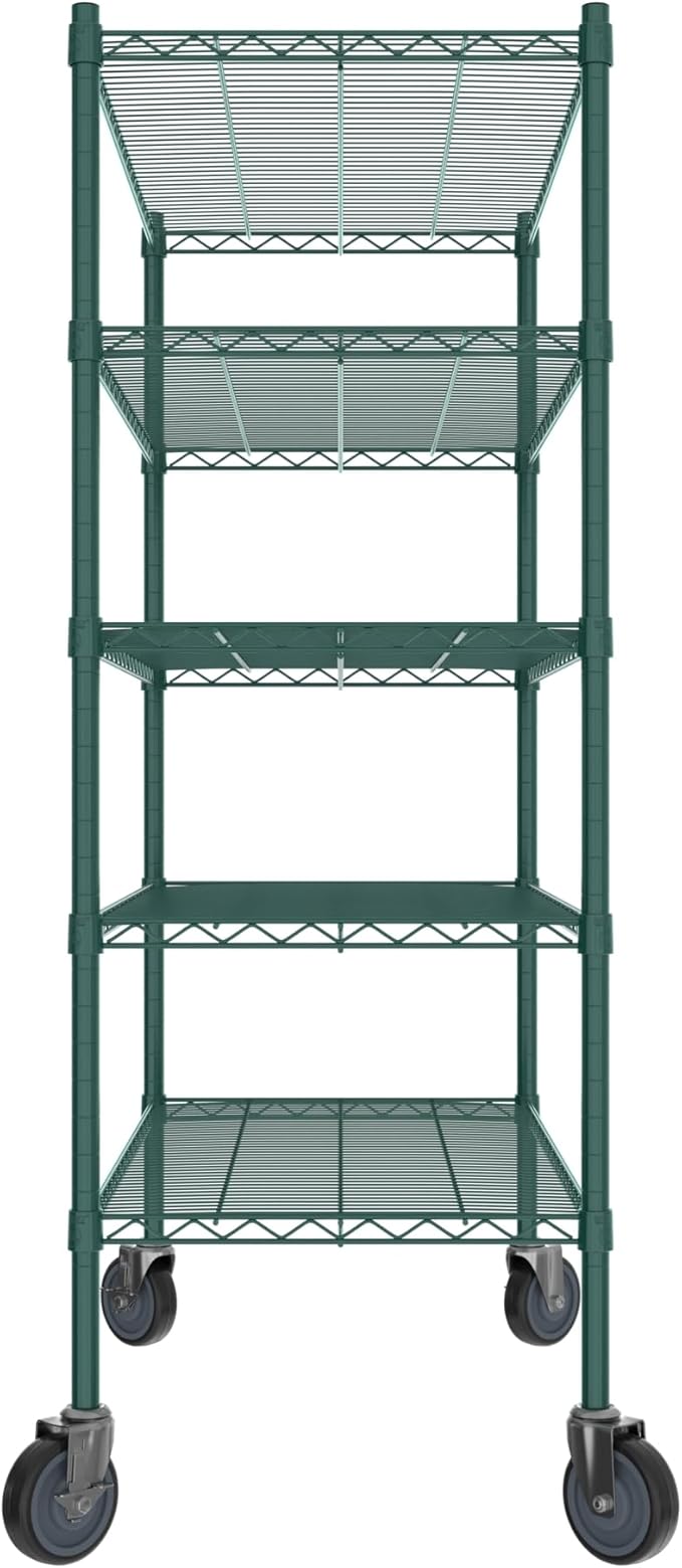 Commercial NSF Listed Green Epoxy Mobile Wire Shelving Kit 21" x 42" x 60", with 5 Shelves Perfect for Warehouse, Walk-in Refrigerator, Freezer, Grocery Store, Restaurant, Dishroom