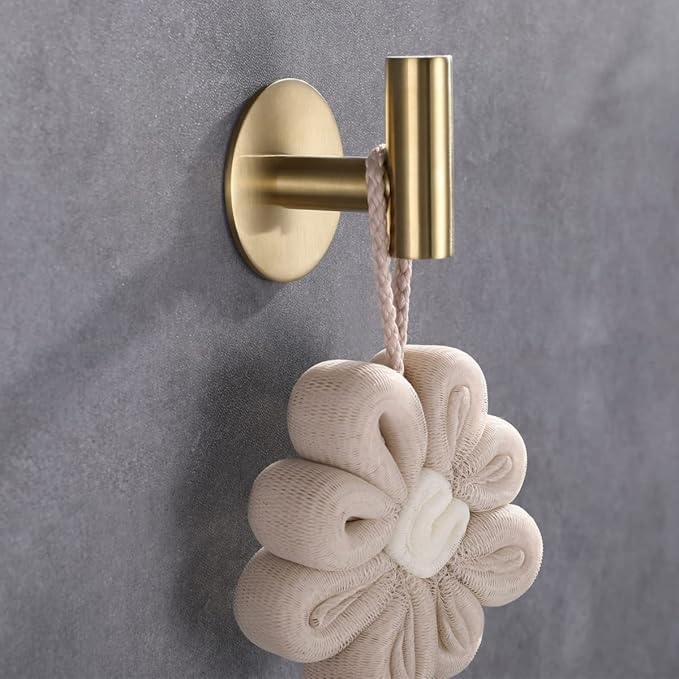 Zuvky Self Adhesive Hooks 304 Stainless Steel Heavy Duty Hangers Without Nails for Bathrooms Kitchen Livingroom Garage Hotel Towel Hook-2 Pack (Gold)