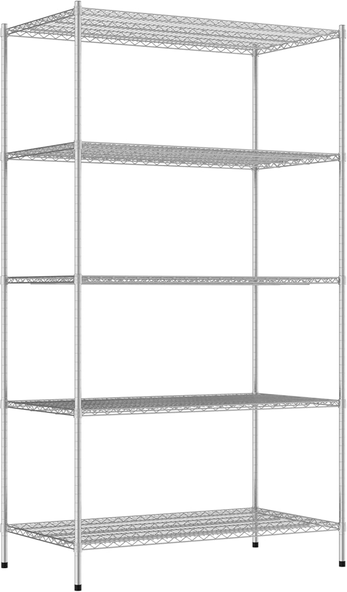 Commercial NSF Listed Chrome Stationary Wire Shelving Kit 30" x 54" x 96", with 5 Shelves Perfect for Warehouse, Walk-in Refrigerator, Freezer, Grocery Store, Restaurant, Dishroom