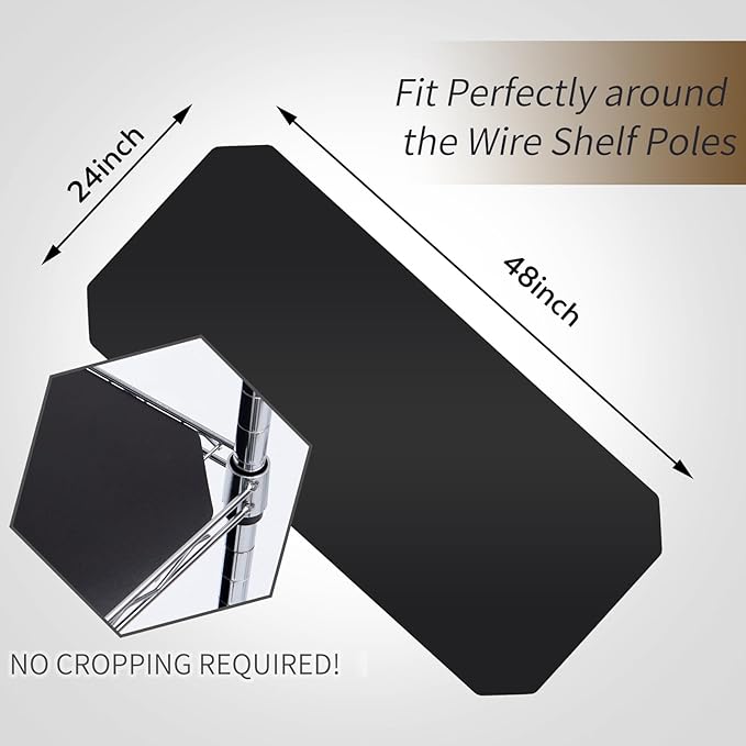 Poofzy Wire Shelf Liner 24" X 48", Non-Adhesive Plastic Shelf Liners for Wire Shelving, Waterproof Protector Mats (4PK, Black)