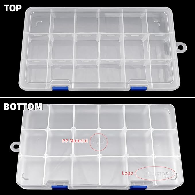 DUOFIRE Plastic Organizer Container Storage Box Adjustable Divider Removable Grid Compartment for Jewelry Beads Earring Tool Fishing Hook Small Accessories(18 grids, Pink X 2)