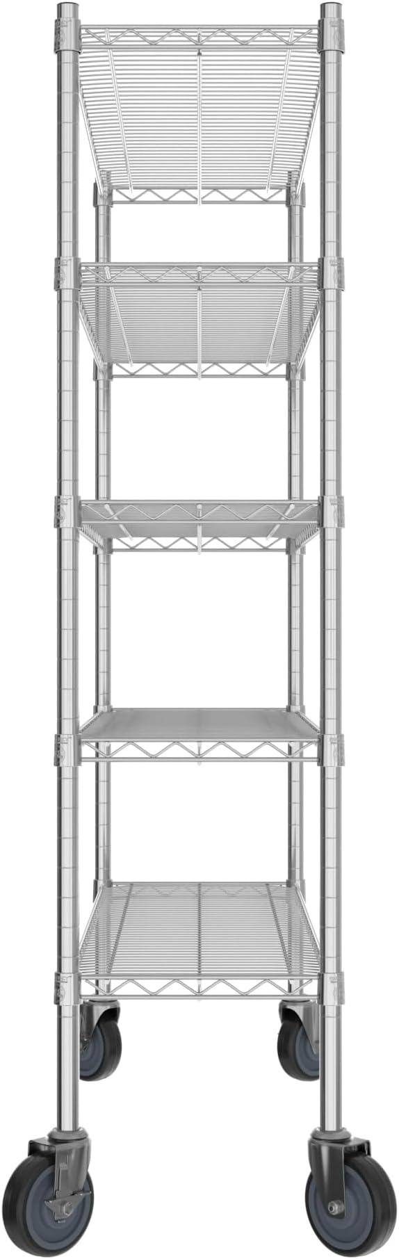 Commercial NSF Listed Chrome Mobile Wire Shelving Kit 14" x 42" x 60", with 5 Shelves Perfect for Warehouse, Walk-in Refrigerator, Freezer, Grocery Store, Restaurant, Dishroom