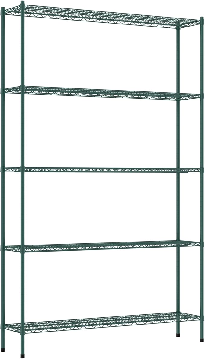 Commercial NSF Listed Green Epoxy Stationary Wire Shelving Kit 14" x 60" x 96", with 5 Shelves Perfect for Warehouse, Walk-in Refrigerator, Freezer, Grocery Store, Restaurant, Dishroom