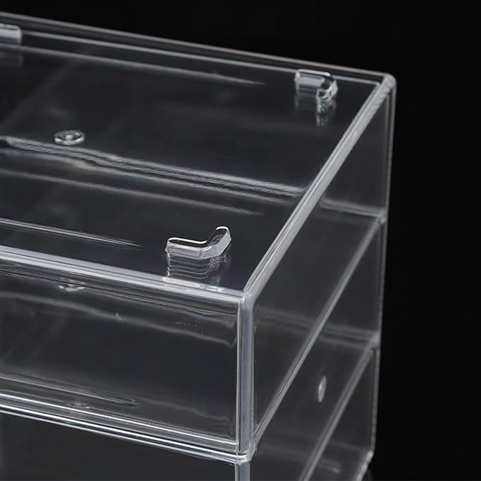 Makeup Drawer Organizer Box with 3 Drawers, Acrylic Cosmetic Display Case Vanity Organizer Jewelry Storage Box Stackable Storage for Cosmetics, Skin Care, Bathroom, Countertop, Gold Handle