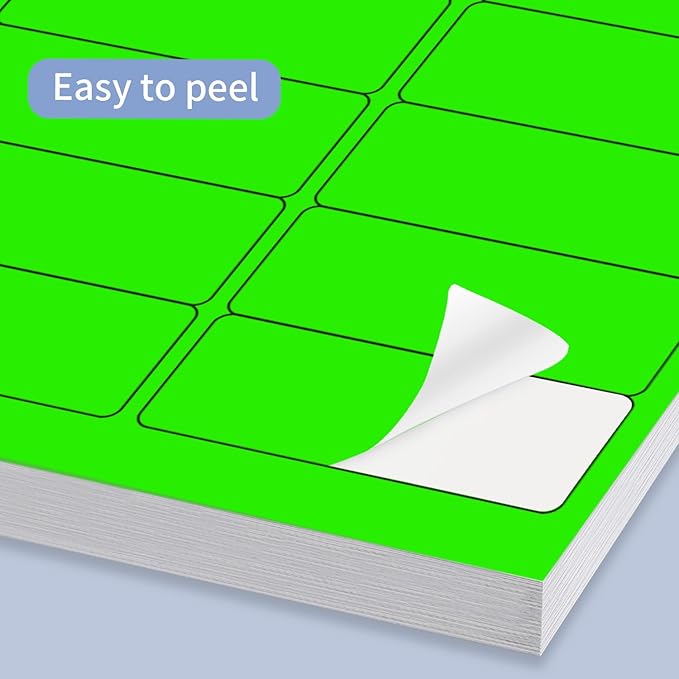 Yegawen 1" x 2-5/8" Address Labels 600 Labels Sticker Paper for Laser/Ink Jet Printer Mailing Labels 8.5"×11" Fluorescent Green 30 per Sheet