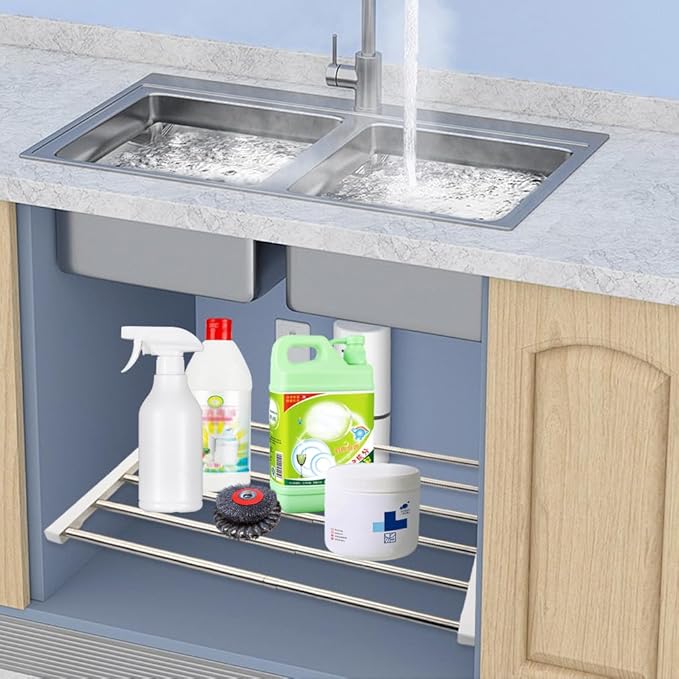 Hershii Adjustable Closet Shelf Wardrobe Rail Metal Hanging Rod Storage Rack Extendable Clothes Divider Separator Organizer for Cabinet Cupboard Kitchen Bathroom, (21.65''-35.43'') X 14.17''