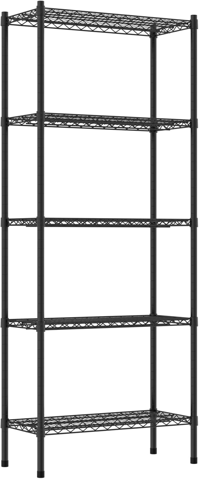 Commercial NSF Listed Black Epoxy Stationary Wire Shelving Kit 14" x 30" x 74", with 5 Shelves Perfect for Warehouse, Walk-in Refrigerator, Freezer, Grocery Store, Restaurant, Dishroom