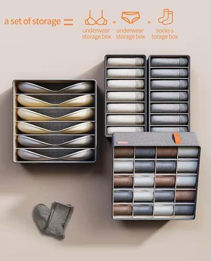 | Set of 3 Foldable Fabric Storage Boxes | Closet Organizers in Small, Medium, and Large Sizes | Perfect for Clothes, Underwear, Socks, and Pants