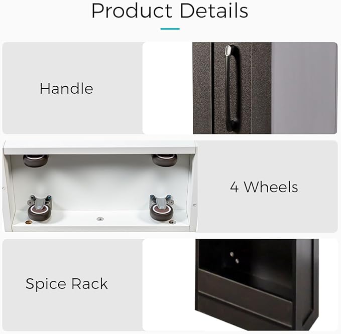 7 Tier multi-functional pull-out storage Cart for Next to Fridge, Rolling Slim Narrow Utility Cart for Small Spaces, Single sided open Spice Rack for Kitchen, Living Room & Narrow Spaces (Black)