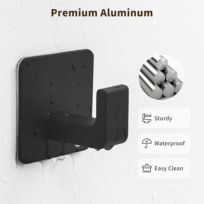 GWAAZXGZ Square Self Adhesive Towel Hooks - 4 Pack Matte Black Metal Hooks, Right-Angle Design for Towels, Robes & Hats, Organize Bathroom, Kitchen, Entryway, Doors, Cabinets on Smooth Surfaces | Square, Right-Angle Design, for Towels, Robes & Hats, Or...