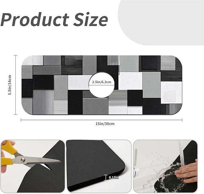 Kitchen Sink Splash Guard，Abstract geometric Faucet Mat Sink Gadgets-Super Absorbent Fast Drying Mat Drip Catcher for Kitchen, Bathroom,Sink Mat, Dish Drying Mat, Bathroom(15" X 5.5" )