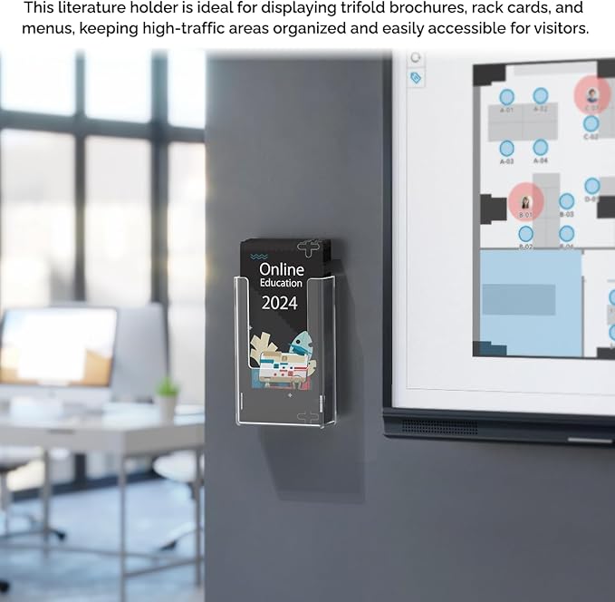 Marketing Holders 2 Pack Brochure Holder Tall Display 4 Inches Wall or Countertop Display TriFold Printed Media Rest Stops Maps Menus Theme Parks Transparent Organizer