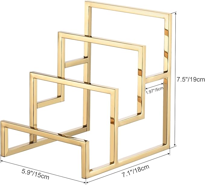 uxcell Clutch Purse Display Stand 3 Layer Wallet Display Rack Metal Clutch Holder Riser for Home Retail Store Supplies - Gold