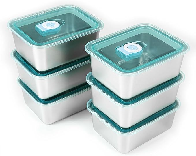 souso 6pcs 304 Stainless Steel Food Containers with Lids, Stacking Snack Containers for Office and Home