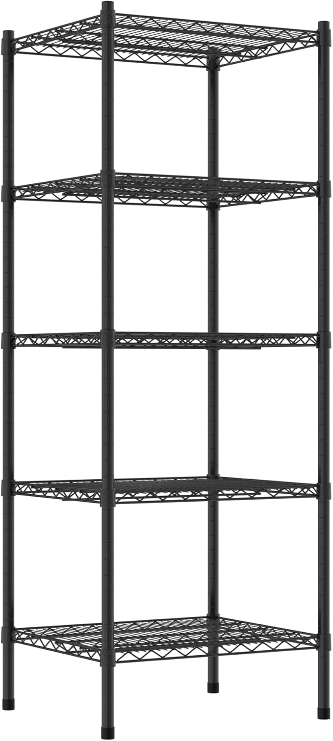 Commercial NSF Listed Black Epoxy Stationary Wire Shelving Kit 21" x 24" x 64", with 5 Shelves Perfect for Warehouse, Walk-in Refrigerator, Freezer, Grocery Store, Restaurant, Dishroom