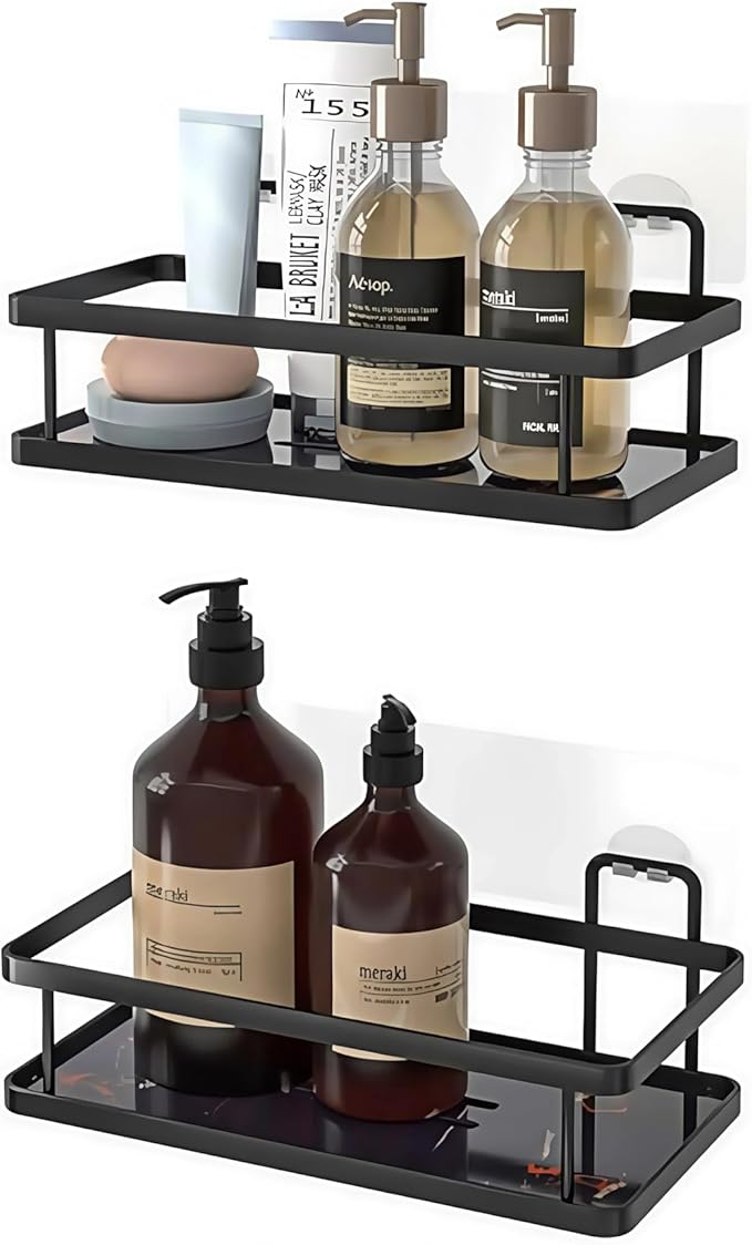 Wall-Mounted Bathroom Shelf,Shower Caddies,2 or 3 Tiers, Metal Storage Rack, Black and White Options (Black, 2Tier)