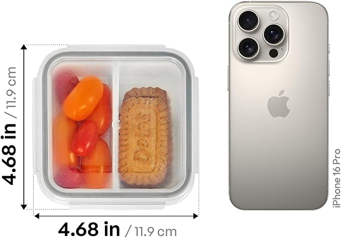 carrotez 2 Compartment Small Snack Containers, Mini Snack Containers for Mini Fridge, Small Divided Food Storage Containers, Airtight Lids, Reusable, 1.1 cup, 6 PACK