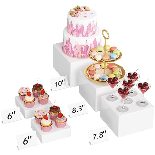 Lifewit 5 PCS Buffet Risers and Stands, Food Risers for Buffet Table, Catering Dessert Cake Holder for Party, Collectibles Jewelry Display Shelf, Nesting Cube Boxes, White, (6",7",7.8",8.3",10")