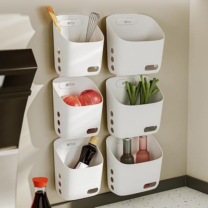 LeleCAT Plastic Hanging Basket Kitchen Storage organizer, Basket with Detachable hook, Hang it behind a door or on a railing, Over the Cabinet Door (Light Gray, Small) 2pack