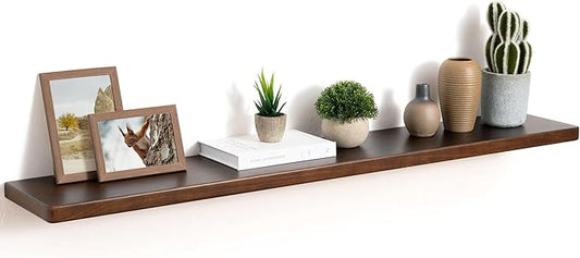48" Rustic Walnut Wood Floating Shelves, 8 Inch Deep Wall Shelves for Home Decor, Wall Mounted Floating Shelf with Invisible Bracket, Heavy-Duty Storagefor Living Room, Bedroom, Kitchen, Set of 1