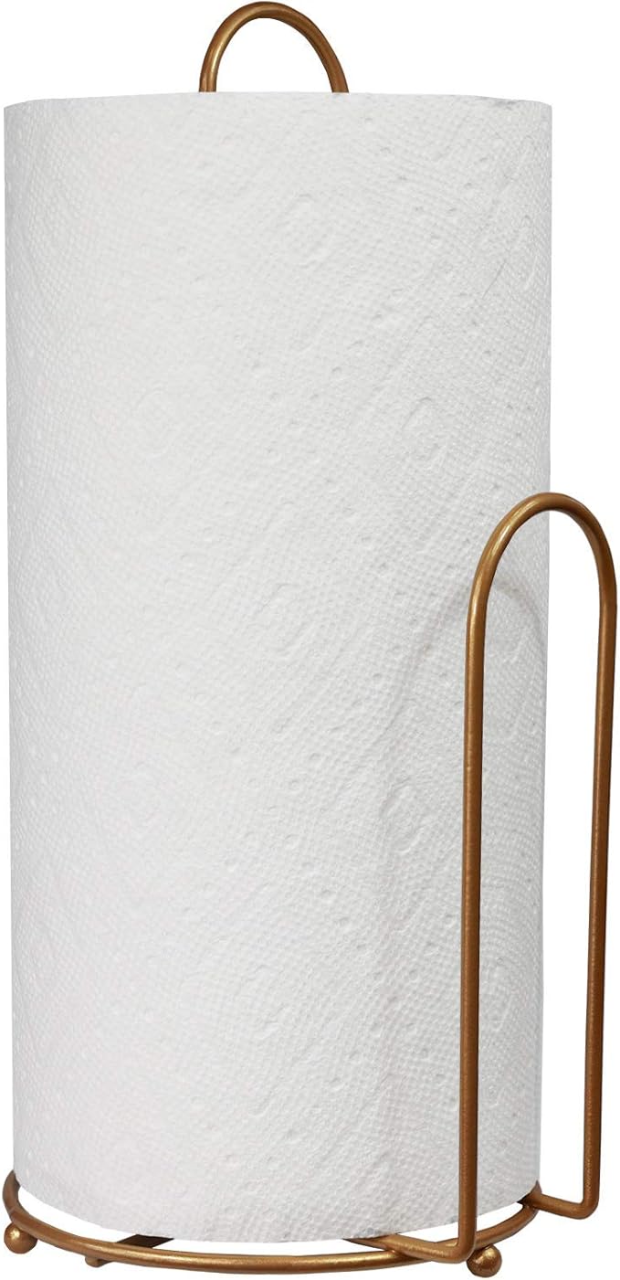 Blue Donuts Countertop Paper Towel Holder - Farmhouse Design, Easy One-Handed Tear, Gold Finish