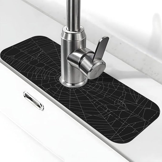 Halloween Black Spider Web Scary Kitchen Sink Splash Guard Faucet Mat 1 Pcs, Absorbent Fast Drying Mat Gadgets Splash Guard For Bathroom 15 X 5.5 Inches