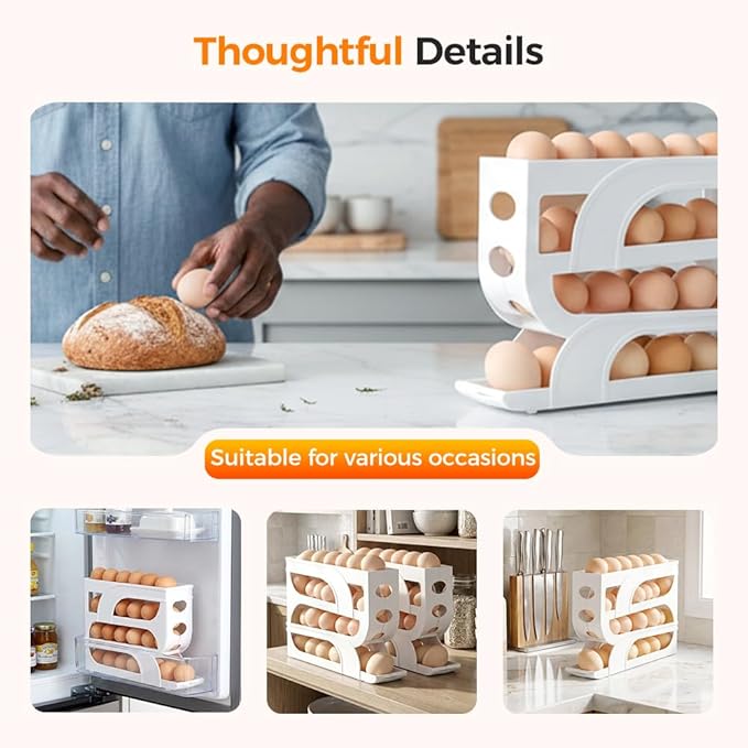 Egg Holder for Fridge, 2026 Rolling Egg Container for Refrigerator, Egg Dispenser for Refrigerator, Countertop, Kitchen, Space-Saving Kitchen Tool, Holds 30 Egg (Transparent)