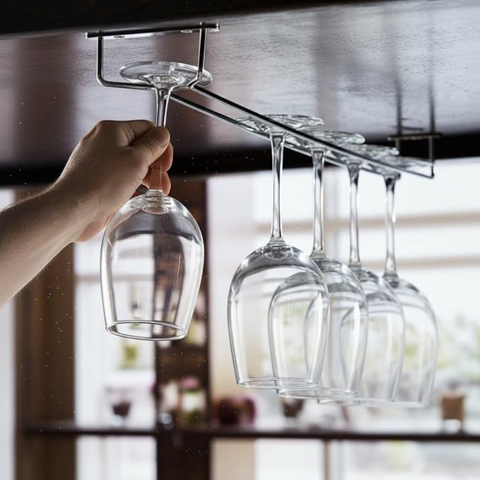 TrueCraftware- 24-Inch Wine Glass Rack Chrome Finish Set of 2- Stemware Rack Wire Hanging Rack Under Cabinet Wine Glass Stemware Holder Storage Hanger Organizer for Kitchen and Bar