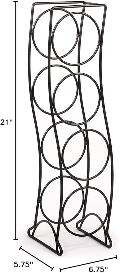 Spectrum Curve 4 Bottle Wine Rack Holder for Bar & Countertop Bottle Storage, Modern Vertical Sturdy Steel Wire Rack Holds Standard & Jumbo Bottles Standing Organizer for Kitchen Pantry, Matte Black
