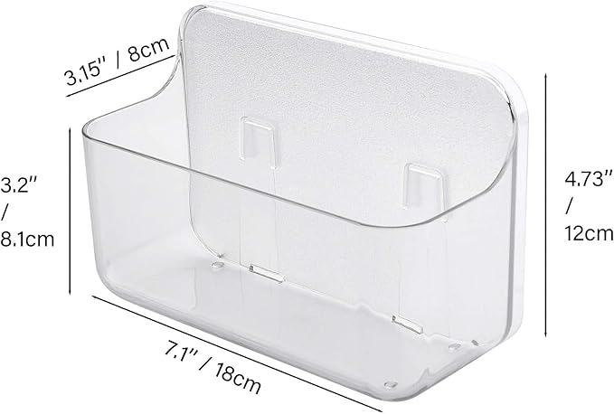No-Drill Wall Organizer Bin – Clear Removable Adhesive Storage Box with Drain Holes, PET Plastic, Ideal for Small Items in Kitchen, Bathroom, Cabinet Door – Sandra Series
