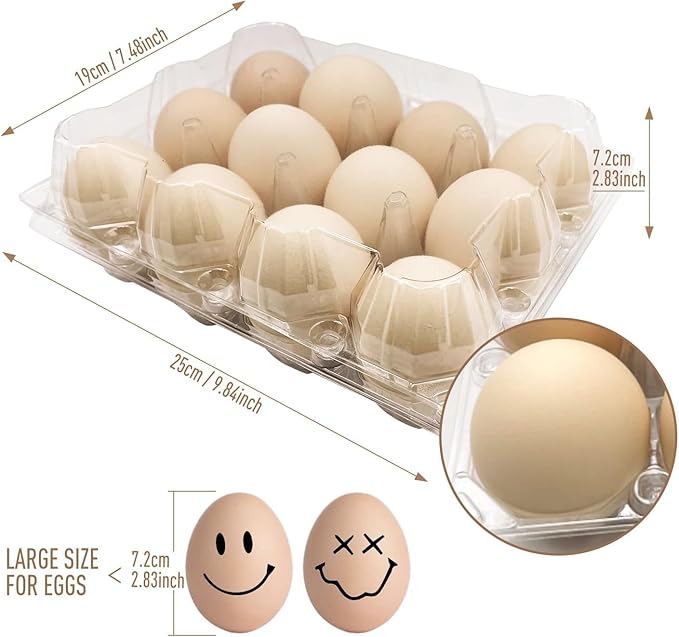 Ecjiuyi 50PCS Egg Cartons,Eco-friendly Clear Plastic Blank Egg Carton Bulk,Holds Up to 12 Eggs Securely,Refrigerator Egg Tray Storage for Family Pasture Chicken Farm Business Market