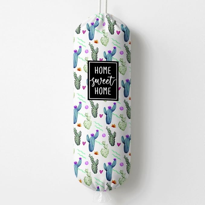 Plastic Bag Holder, Home Sweet Home Plastic Bag Holder for Kitchen Essentials, Reusable Hanging Trash Sack Dispenser, Plastics Bags Storage Container Dispenser, Kitchen Gifts For Women Family Friends