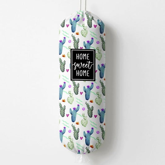Plastic Bag Holder, Home Sweet Home Plastic Bag Holder for Kitchen Essentials, Reusable Hanging Trash Sack Dispenser, Plastics Bags Storage Container Dispenser, Kitchen Gifts For Women Family Friends