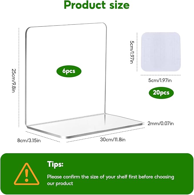 Upgraded and Thickened Closet Shelf Organizers and Storage Purse Organizer for Closet 6-Pack Clear Acrylic Shelf Dividers for Clutches Clothes Towel Adjustable Space