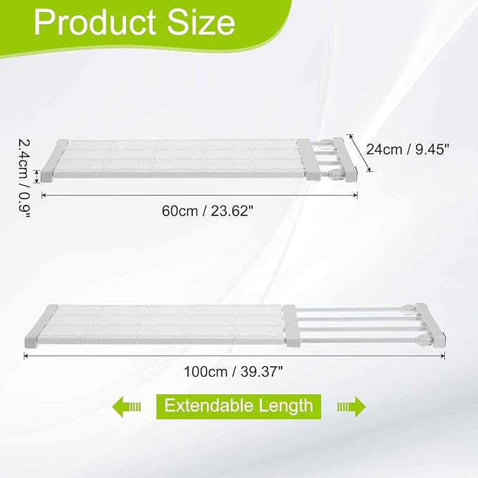 HARFINGTON Expandable Closet Tension Shelf 23.62" to 39.37" Adjustable Closet Organizer 2.4" x 9.45" Flower Pattern Storage Rack for Wardrobe Cupboard Kitchen Bedroom