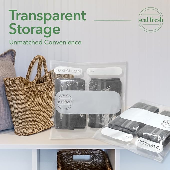Seal Fresh 10 Gallon Large Plastic Storage Bags – 24" x 24" (30 Count) – Reusuable XXL Extra Large Heavy Duty Clear Jumbo Freezer Zip Bags with Sealable Zipper Top For Clothes, Travel, Moving