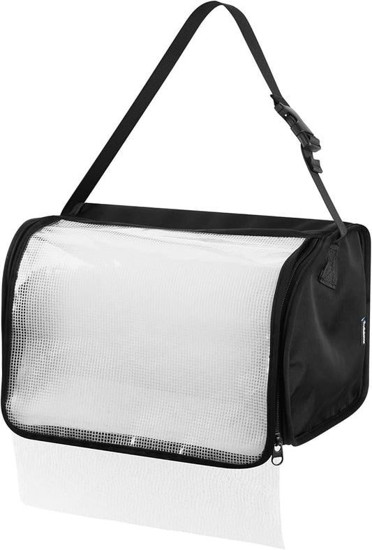 Kitchen Paper Towel Holder, Hanging Paper Towel Dispenser with Transparent Cover, Easy to Tear Papers Waterproof Papers Towels Holder for Kitchen Organization and Storage (Black)