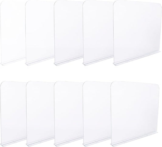 ROUFA Acrylic Shelf Dividers for Closet Shelf Organizer, 10Pcs Clear Wood Closet Divider Separator for Storage and Organization, Bedroom Organizer for Any Thickness of Shelves, 11.8''x11''