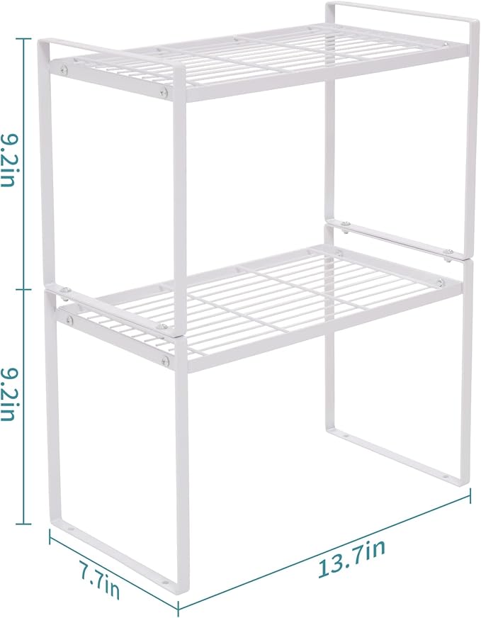 MiaLi Cabinet Organizer Shelf, Set of 2 Metal Counter Shelves Spice Rack, Stackable Kitchen Bathroom Organizers and Storage, White