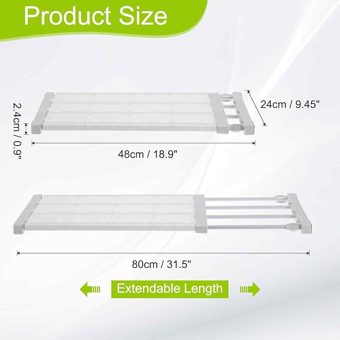 HARFINGTON Expandable Closet Tension Shelf 18.9" to 31.5" Adjustable Closet Organizer 2.4" x 9.45" Flower Pattern Storage Rack for Wardrobe Cupboard Kitchen Bedroom