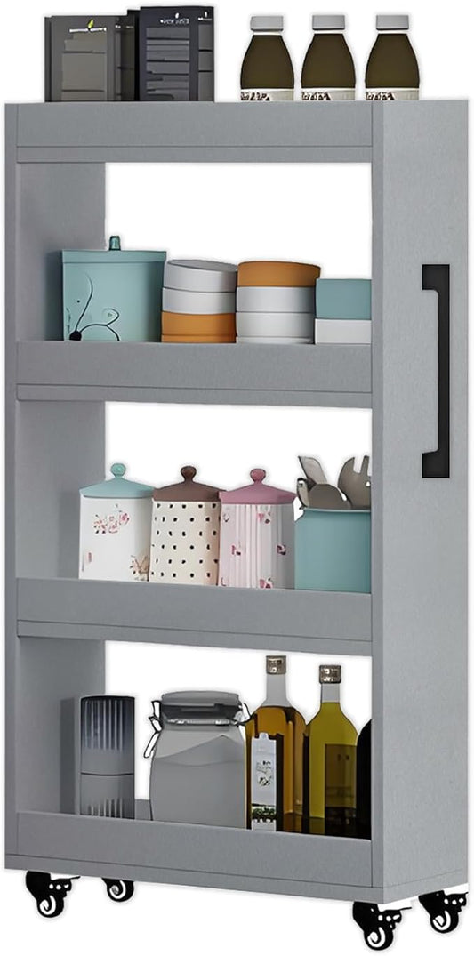 7-Tier Slim Rolling Storage Cart, Wooden Narrow Pantry Cabinet with Wheels, Tall Space-Saving Shelf Organizer for Kitchen, Laundry, Bathroom (Light Gray, 47.2" H*9.8" W*23.6" D)