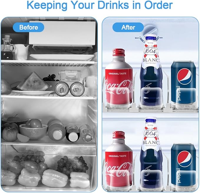 Drink Organizer For Fridge, Adjustable Self Pushing Drink Dispenser for Refrigerator Organizers and Storage, Automatic Fridge Drink Organizer, 3 Rows, 14.96" D - Holds up to 15 Cans