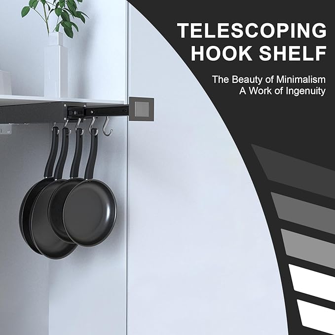 Pull Out Pot Racks, Pot and Pan Organizer with Hooks, Kitchen Pots and Pans Rack Pot Hanging Holder Under Cabinet, Aluminum Alloy Sliding Under Storage (Gray, 7 Hooks)
